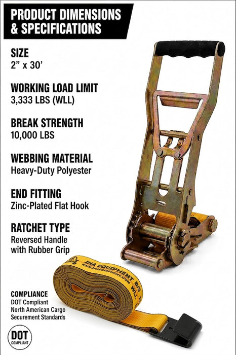 2″ × 30′ Ratchet Strap with Flat Hook and  Reversed ERGO Handle