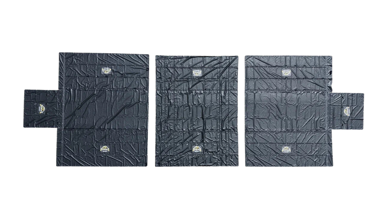 3-Piece Lumber Tarp Set – 24' x 18' + (2) 24' x 18' with 8' x 8' Flaps | 15 oz Waterproof Ripstop PVC Flatbed Tarps | INA Equipment