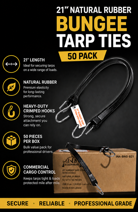 21" Natural Rubber Tarp Strap with Crimped S Hooks – Heavy-Duty Tarp Tie, 50-Pack