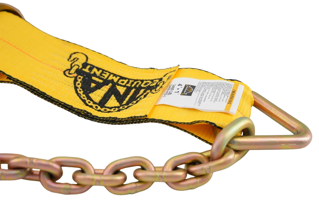 4" Ratchet Strap Assembly with Chain Anchor & Grab Hook | 5,400 lb WLL | INA Equipment
