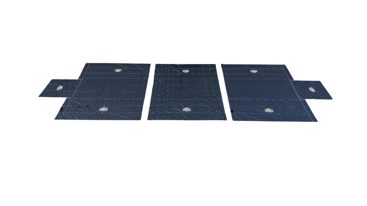 3-Piece Lumber Tarp Set – 24' x 18' + (2) 24' x 18' with 8' x 8' Flaps | 15 oz Waterproof Ripstop PVC Flatbed Tarps | INA Equipment