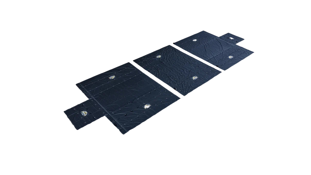 3-Piece Lumber Tarp Set – 24' x 18' + (2) 24' x 18' with 8' x 8' Flaps | 15 oz Waterproof Ripstop PVC Flatbed Tarps | INA Equipment