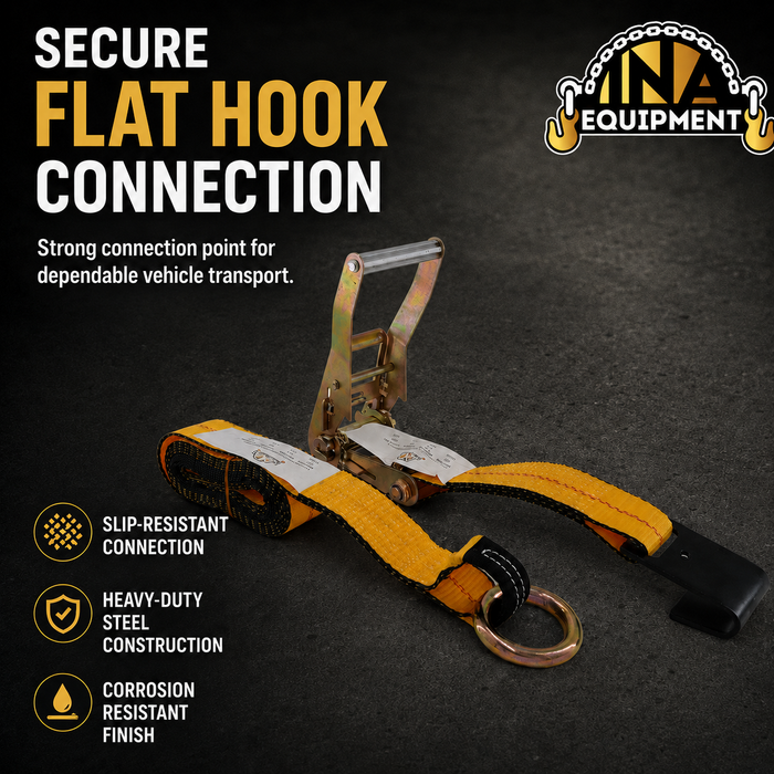 2"x10' Side Mount Wheel Car Strap with Ratchet & Flat Hook (4 pieces/box)
