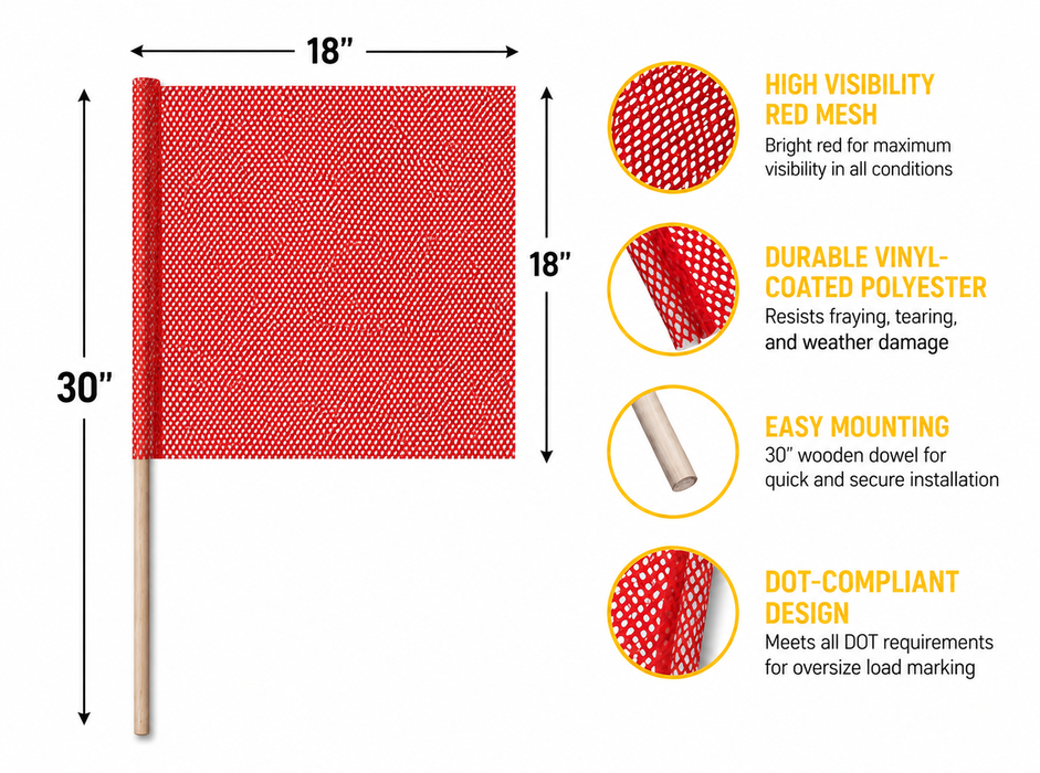 Flag Mesh with Wooden Stick Dowel  - 18" x 18"  - DOT Compliant