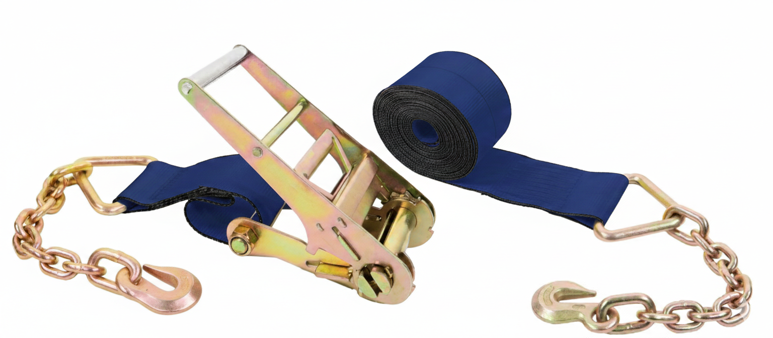 Strap 4"x50' Ratchet Strap with Chain Anchor