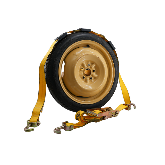 2" x 12' Car Hauler Over-the-Tire Ratchet Strap with Swivel J Hooks & Rubber Blocks
