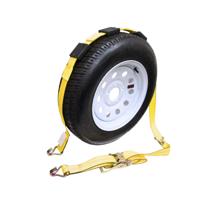 2" × 10′ Over‑the‑Tire Ratchet Strap – 3 Wire J‑Hooks & Rubber Blocks