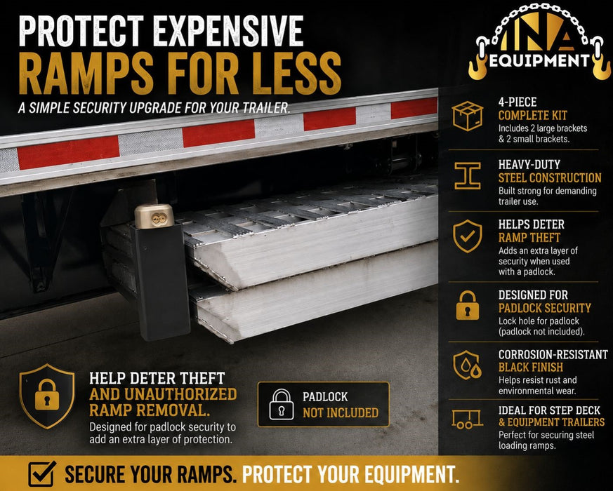 Trailer Ramp Lock Bracket Kit | 4-Piece Steel Anti-Theft Ramp Brackets | INA Equipment