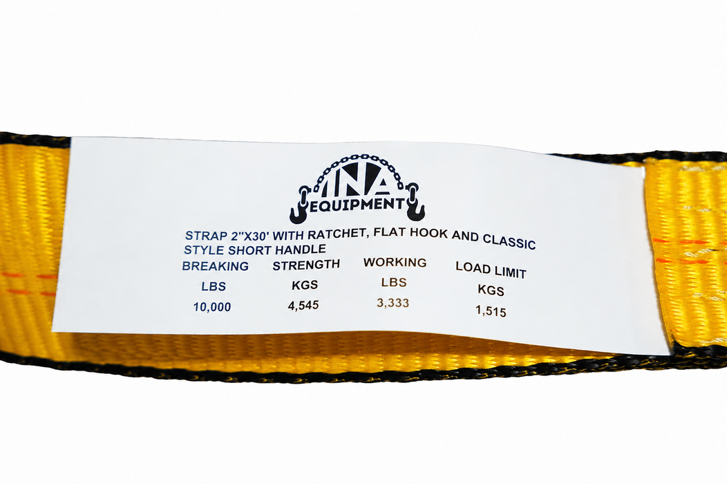 2"x30' Ratchet Strap with Flat Hook and Classic Style Short Handle