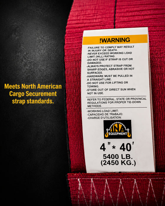 4" × 40' Winch Strap with Flat Hook DOT Compliant Heavy-Duty Trailer Strap | 5,400 lb WLL | INA Equipment