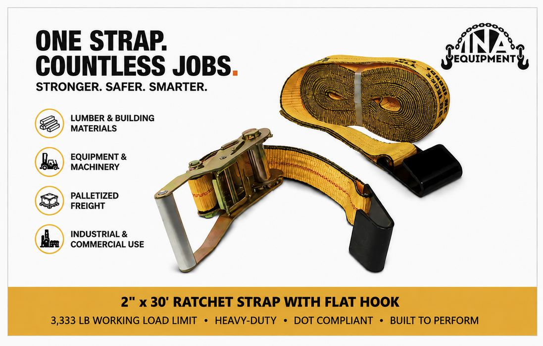 2"x30' Ratchet Strap with Flat Hook and Classic Style Short Handle