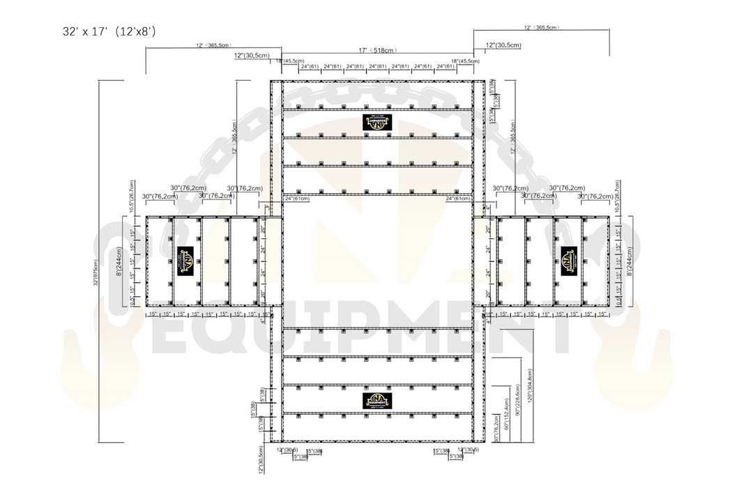 Lumber Tarp Set for RGN 32'x25' and 32'x17' - 12 FT - 2  Flaps -Ripstop body 15oz with 11oz side